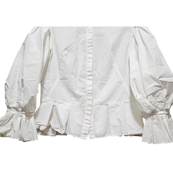 Beulah White Cotton Ruffled Blouse With Puff Sleeves & Pearl Button Accents Size - Picture 3 of 7